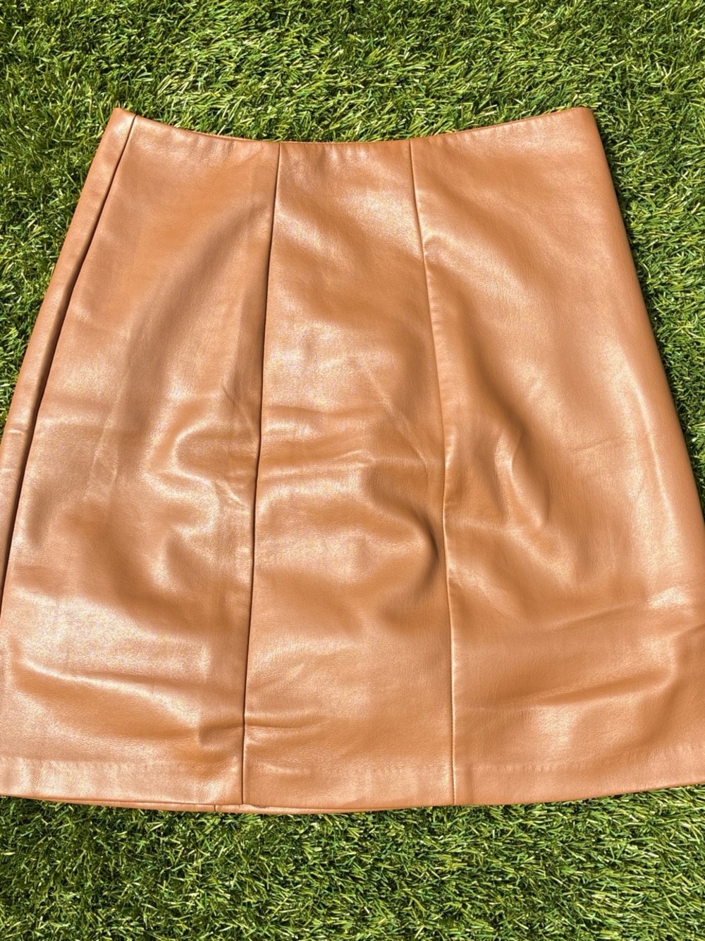 LOFT Cognac Faux Leather Mini Skirt
